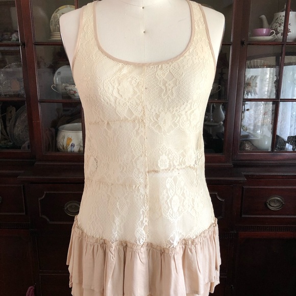 Lace Racerback Tank Top with Ruffle Hem - Picture 4 of 10